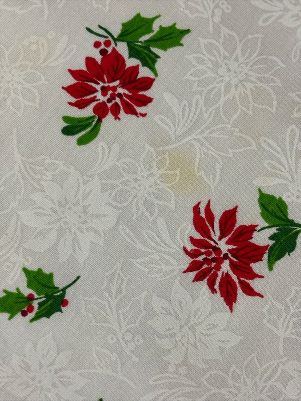 Vintage Christmas Poinsettia Floral Table Runner Dresser Skirt Holly Berries